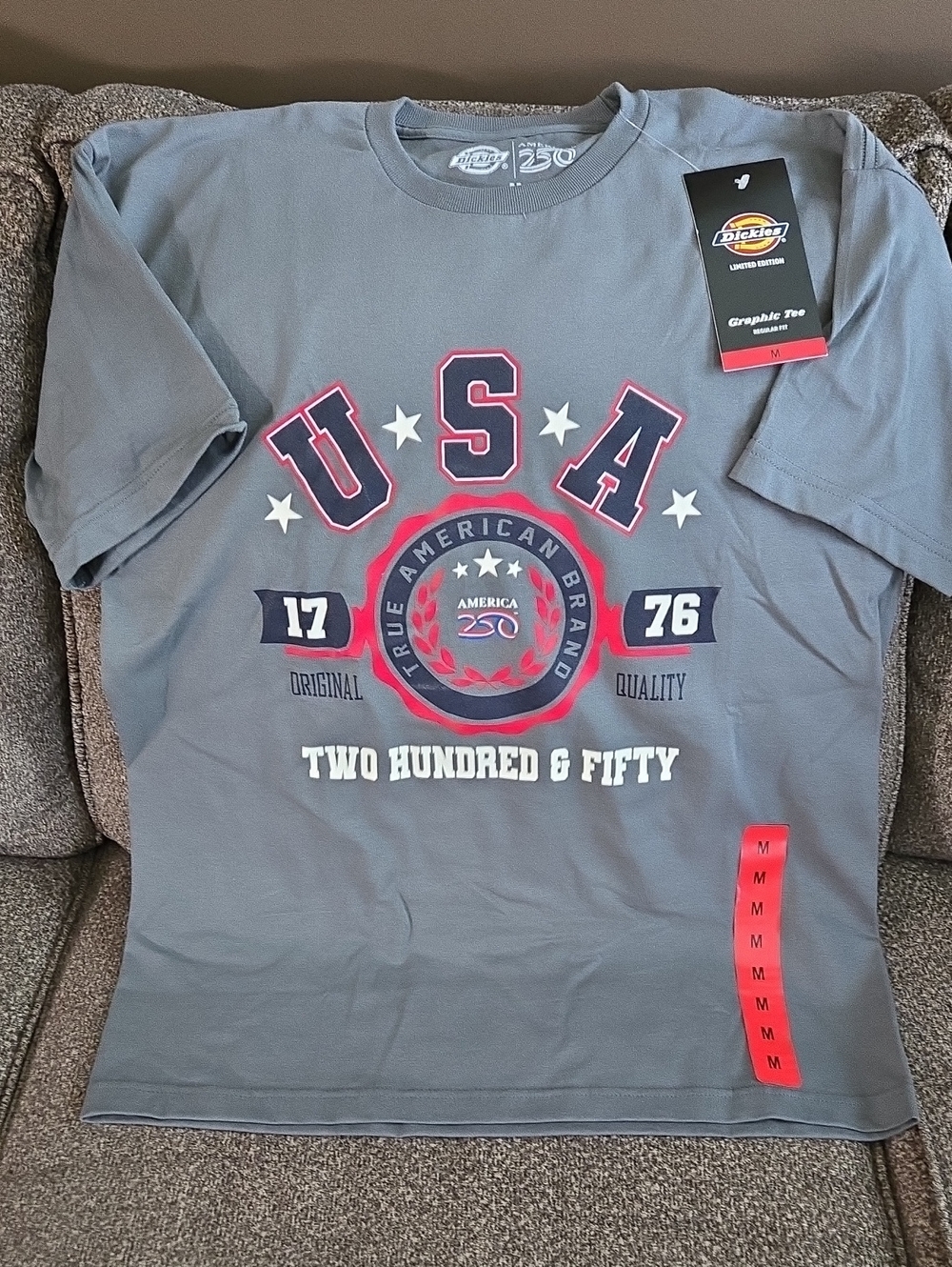 Dickies Gray Short Sleeve USA Graphic Tee with Red & Navy Accents